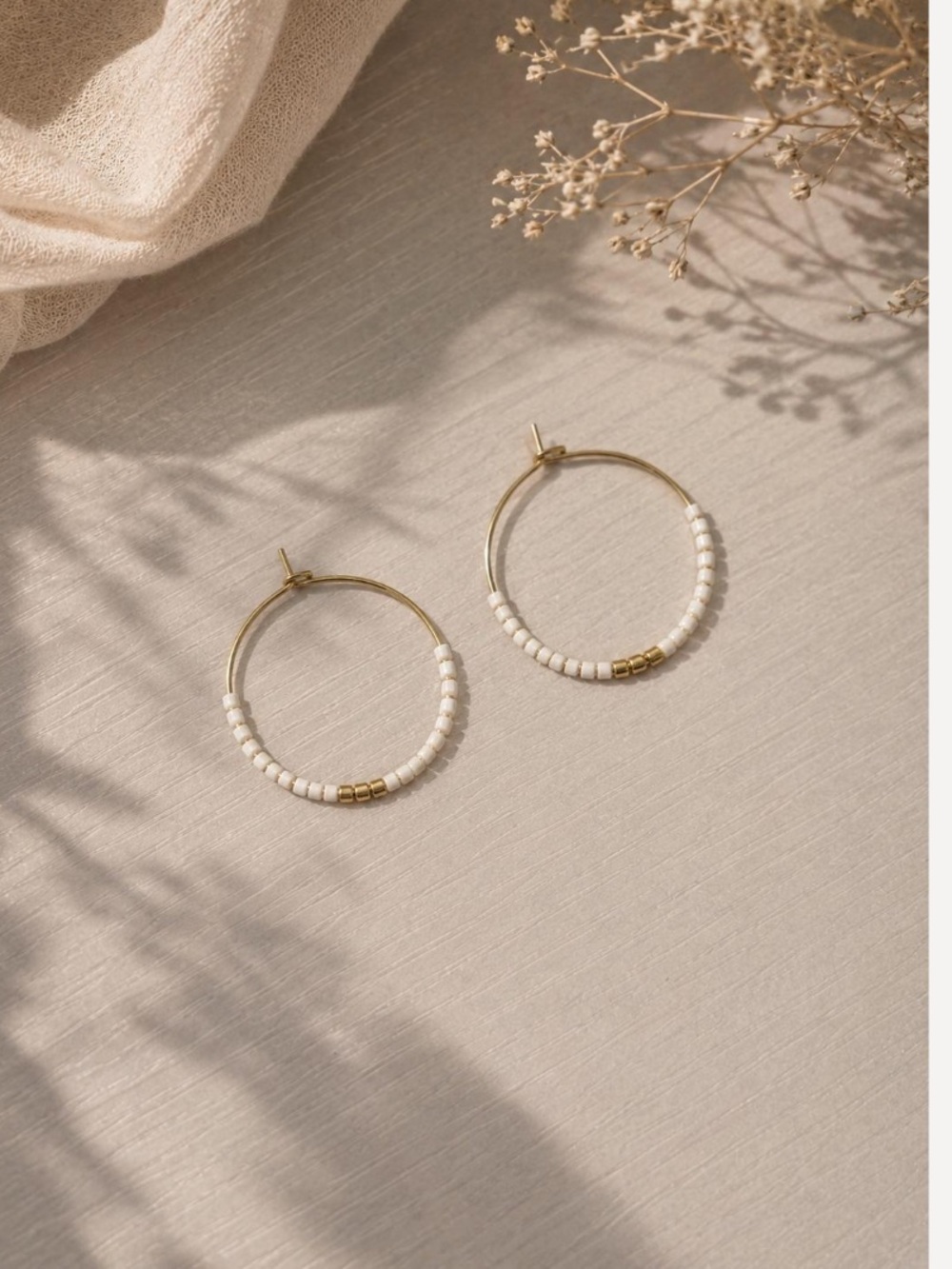 New✨ White Miyuki Beaded Hoop Earrings, Lightweight Everyday Jewelry
